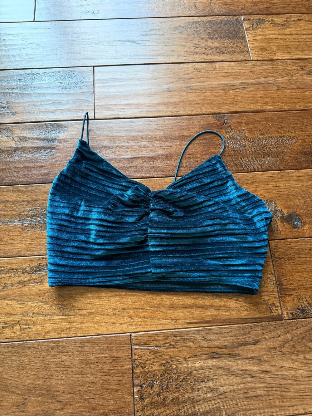 wild fable Dark Teal Twist-Front Ribbed Crop Top